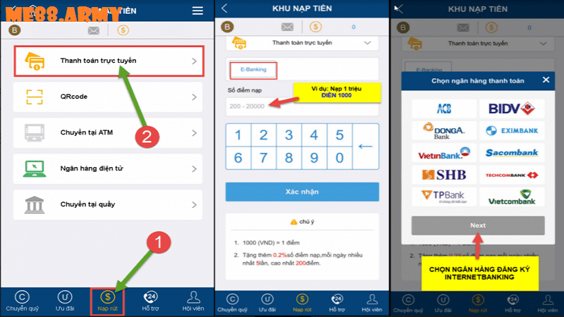 Lưu ý khi nạp tiền tại Me88 